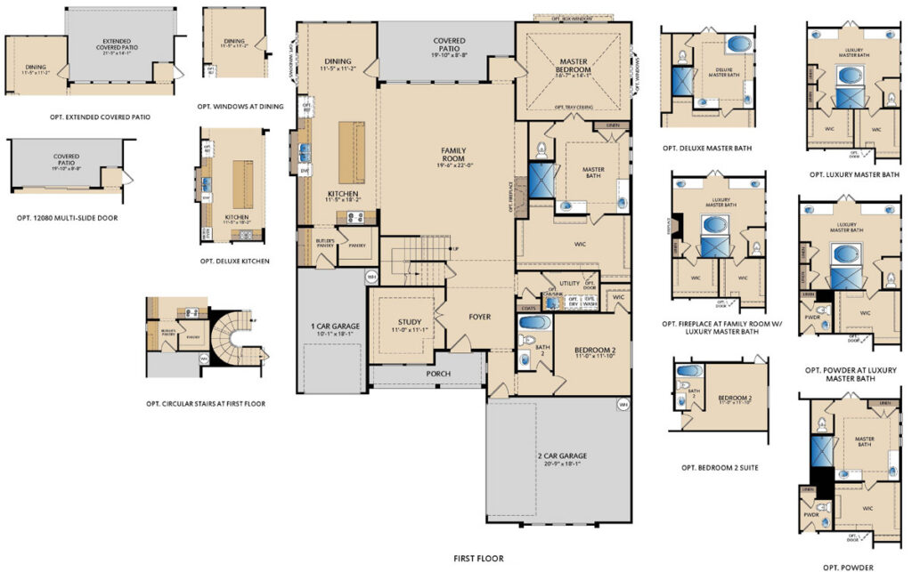 Driscoll floor plan by Pacesetter Homes showing the second‑floor layout. This home offers four bedrooms, three bathrooms, open‑concept family room, dining area, kitchen with butler’s pantry, first‑floor study, covered patio, and a second‑floor game room with optional media room configurations.