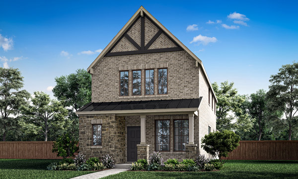 Newland Elevation C. Newland two‑story floor plan with 3 bedrooms, 2.5 bathrooms, open first‑floor living, kitchen and breakfast area, covered porch, upstairs loft, and optional pocket office, bedroom, or study