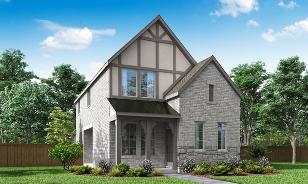 Walden Elevation C. Walden two-story floor plan with 4 bedrooms, 2.5 bathrooms, breakfast area, covered patio, mudroom, and flexible upstairs space