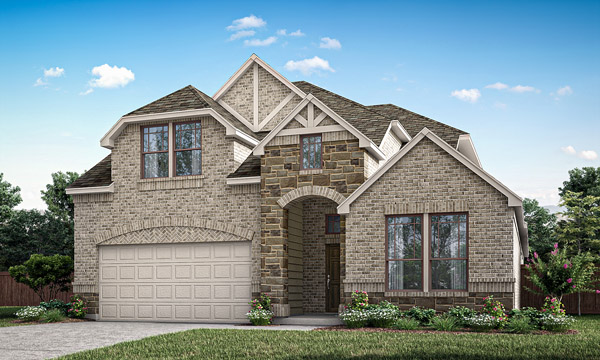 Grapevine II Elevation B Full Brick. Complete Grapevine II floor plan by Pacesetter Homes showing first‑ and second‑floor layouts with four bedrooms, three bathrooms, open family room connected to kitchen and dining area, covered patio, walk‑in closets throughout, upstairs game room, and multiple optional features including deluxe kitchen layouts, optional fireplace, optional media room, additional bedrooms and bathrooms, extended patio options, and alternate stair configurations.