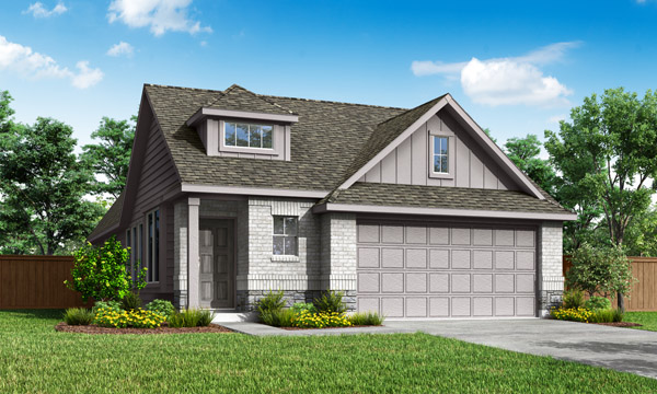 Palmetto Elevation C. Palmetto one‑story floor plan with 3 bedrooms, 2 bathrooms, open family room, kitchen with island and breakfast area, private retreat space, covered patio, and optional study, deluxe kitchen, or additional bedroom layouts