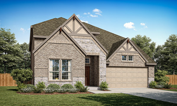 Richardson Elevation C Standard. Richardson two‑story floor plan with 4 bedrooms, 2.5 bathrooms, open family room, kitchen with breakfast area and dining room, covered patio, private first‑floor primary suite, and upstairs game room with optional study, media room, and additional bedroom layouts